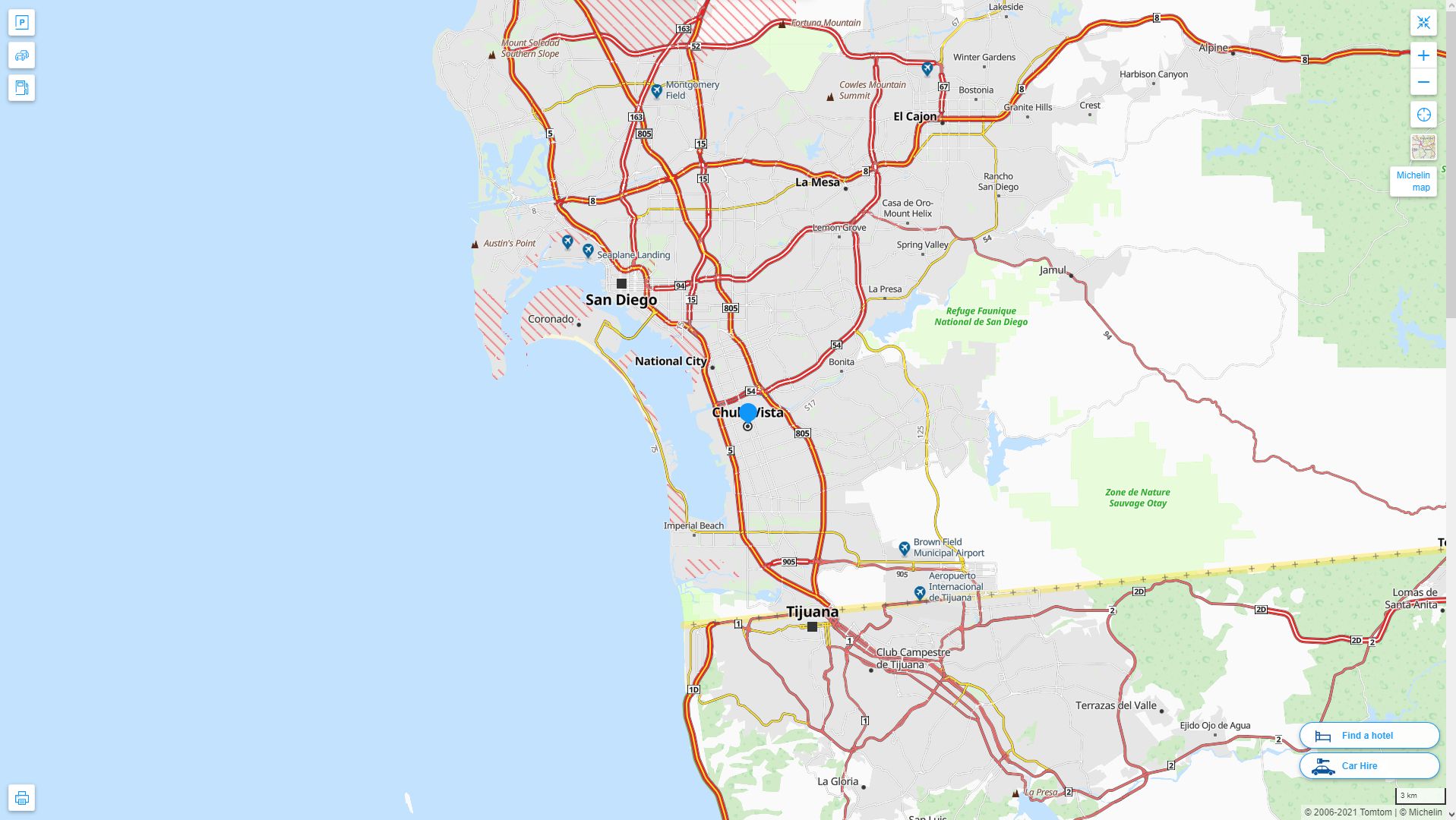 Chula Vista California Highway and Road Map